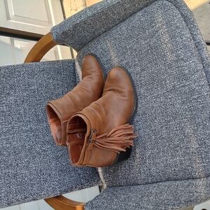 Brown Leather Ankle Boots with Tassels